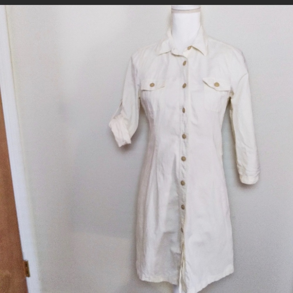 Vineyard Vines Off White Long Sleeve Shirtdress